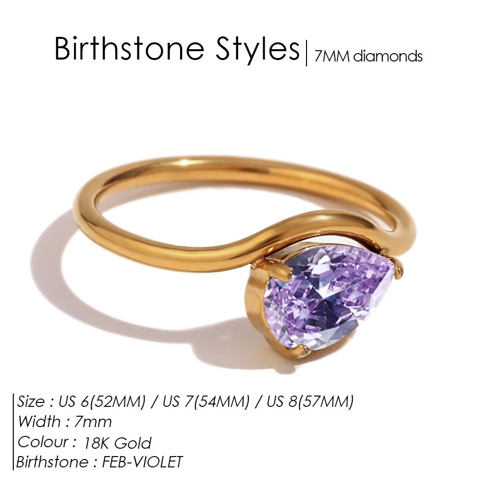 St-Delan Women's High-End Birthstone Ring 12 Colors Teardrop Zircon Ring Perfect Birthday Gift Jewelry Bulk Wholesale