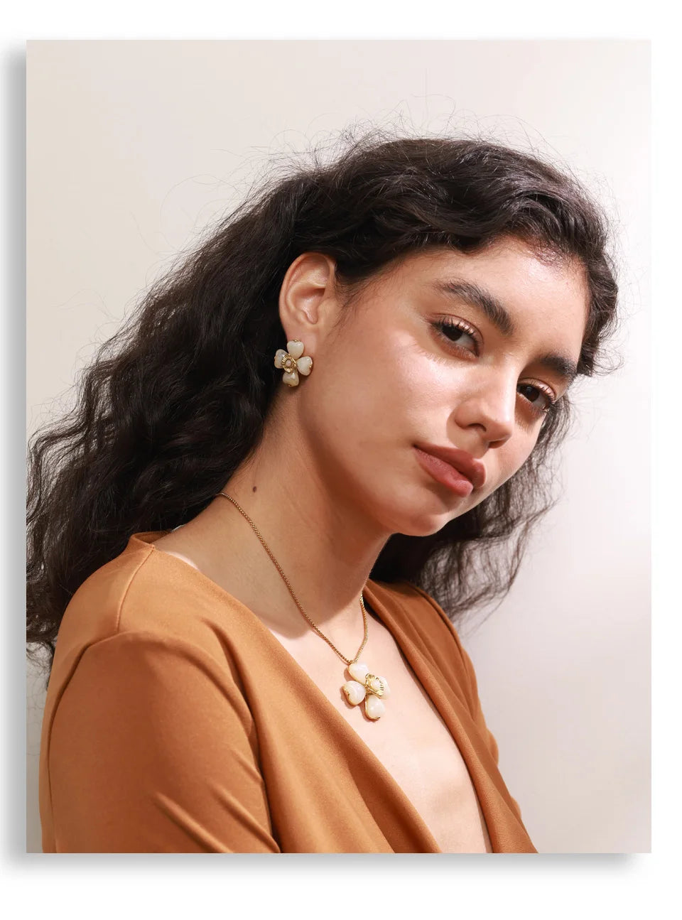 Yhpup Hot Style Acrylic Flower Pendant Necklace Earrings Ring Set for Women Stainless Steel Exquisite Jewelry Wholesale