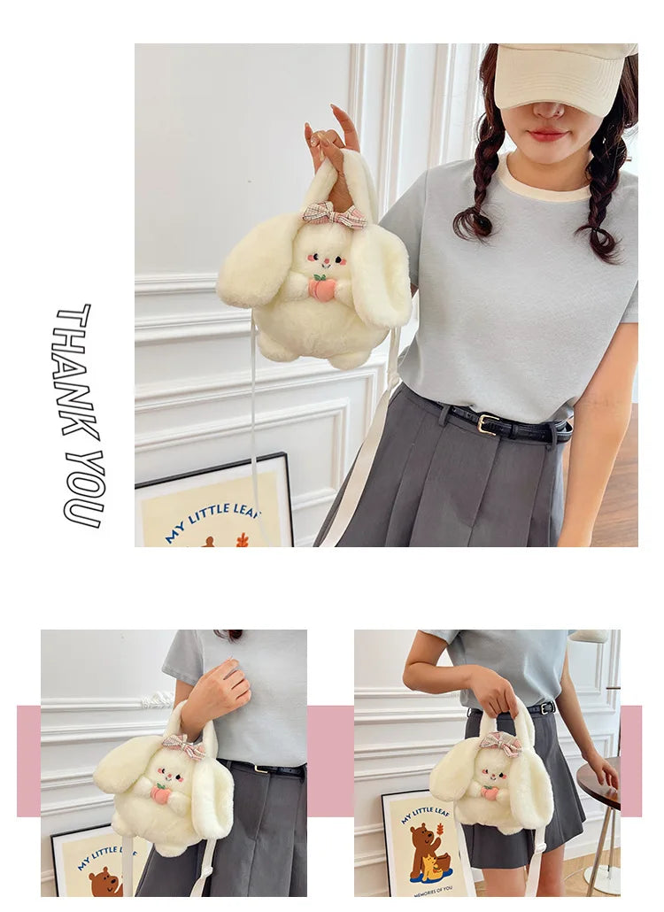 New Rabbit Kitten Plush Toy Backpack Stuffed Animal Rabbit Hold Peach Cat Hold Avocado Portable Shoulder Bag Girl Birthday Gifts