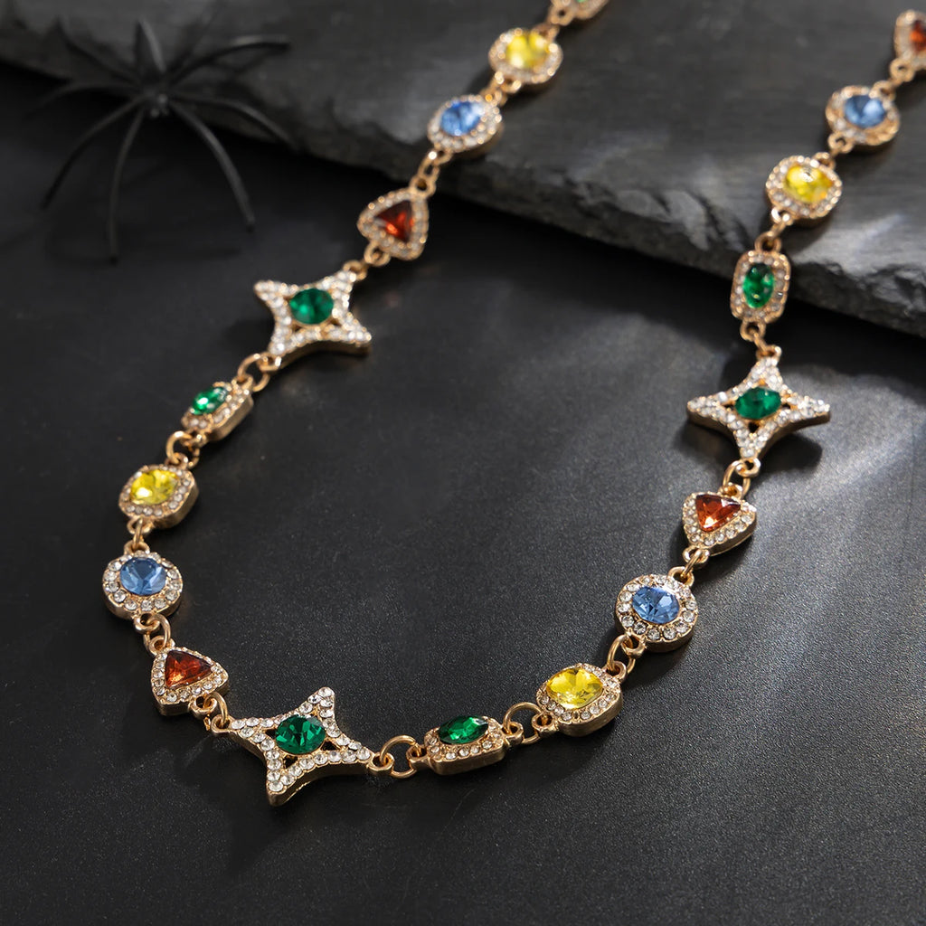 Ingemark Boho Luxury Colorful Crystal Chain Necklace Bracelet for Men Exquisite Creative Adjustable Link Couple Jewelry Set New