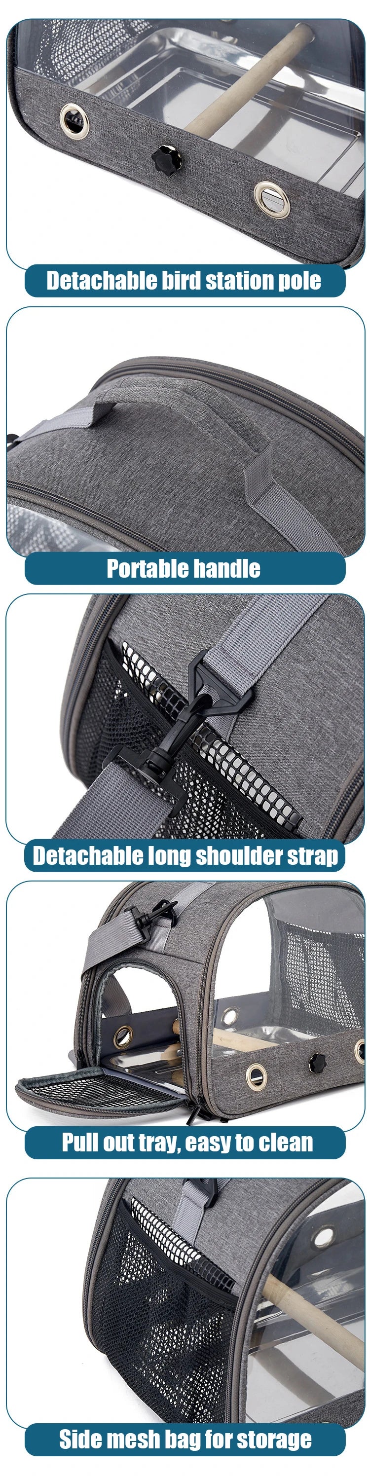 Bird Travel Carrier Portable Transport Bird Cage With Tray Small Pet Multi-functional Parrot Bird Bag Outdoor Cat Carrier