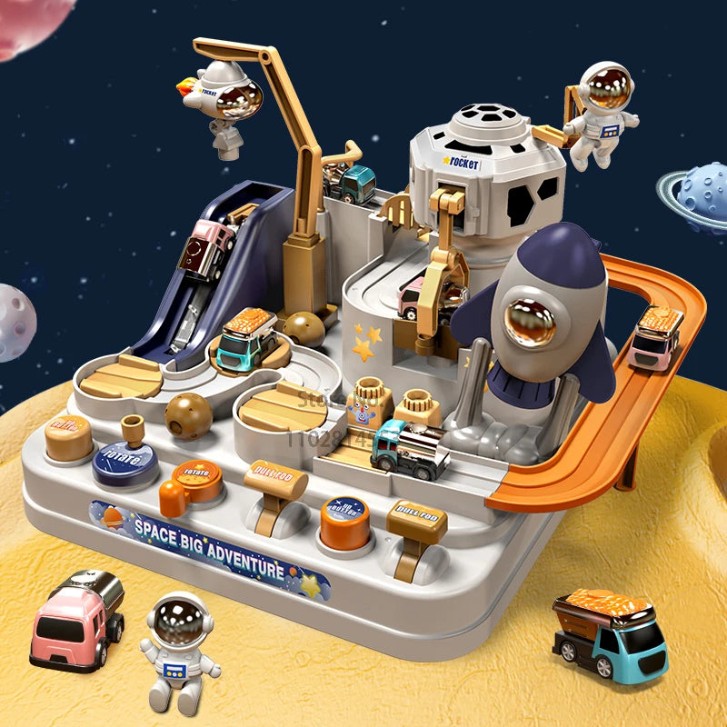 Racing Rail Car Track Adventure Game Educational Toys Children Brain Mechanical Interactive Train Model Animals Space Rocket Toy