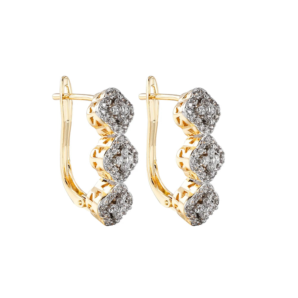 Leaf-shaped inlaid zircon earrings ring three-piece set copper plated 14K gold fashion luxury jewelry party set accessories