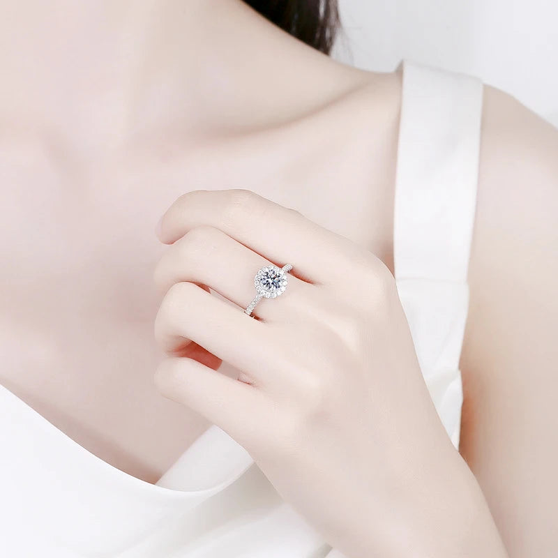 100% Real Moissanite Ring D VVS1 Pass Diamond Test Pen Adjustable Size S925 Sliver GRA Certificate Wedding Rings for Women 02