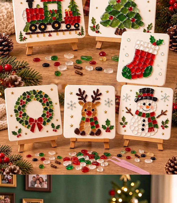 Christmas Mosaic Art Kit DIY Glass Gem Painting Set Christmas Tree Reindeer Santa Handmade Craft Kit Holiday Home Decor Art Orna