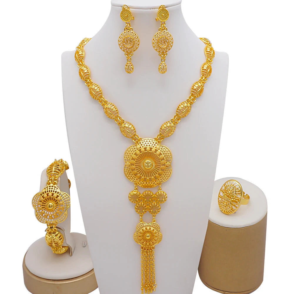 Ethiopian Fashion Women's Jewelry Set African Wedding Jewelry Set Necklace, Bracelet, Earrings, and Ring Set