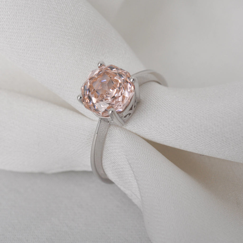 Potiy 2ct Octagon Rose Cut Morganite Pink Cubic Zirconia Solitaire Ring, 925 Sterling Silver Jewelry Gift for Women with