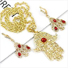 Arabic Jewelry Sets Morocco Choker Necklace Dangler Earring Bracelet Ring Gold Color Ethnic Women Charm Bijoux