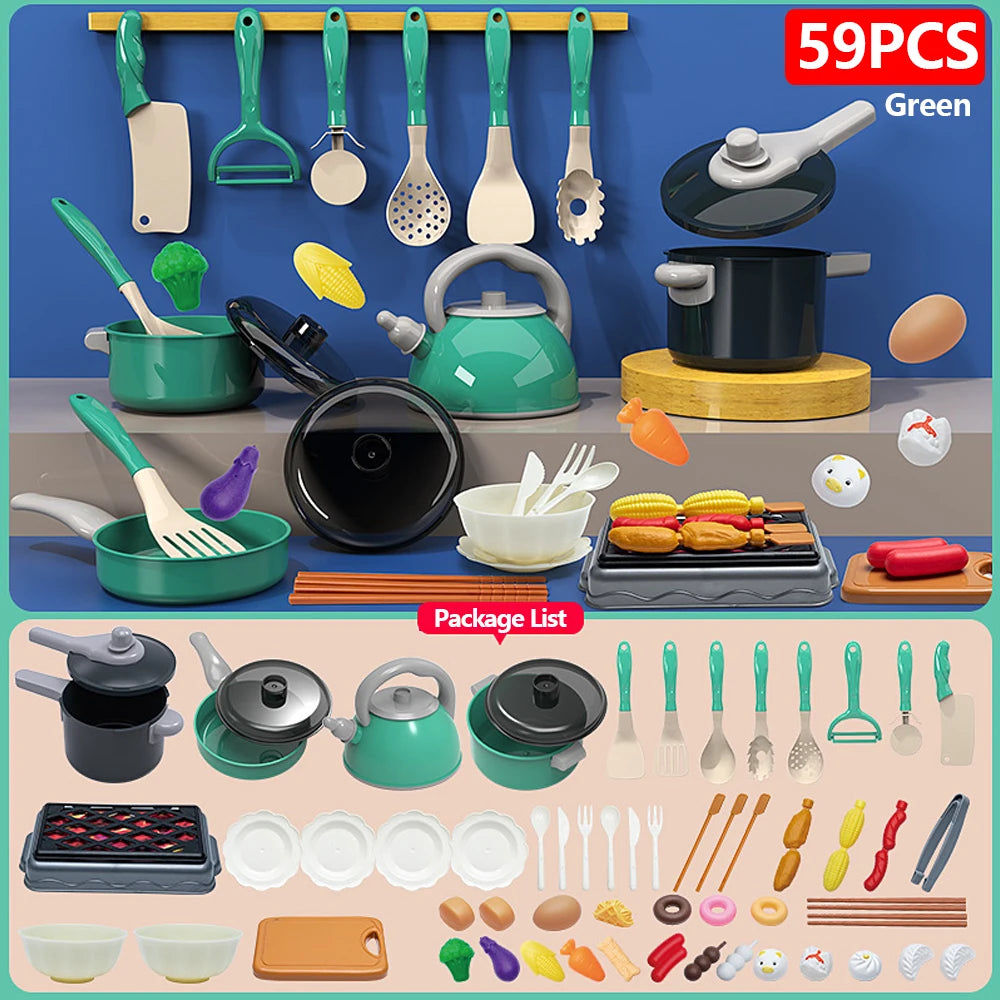 Kids Play Kitchen Toys Set Mini 92/69/59 PCS Pretend Cooking Food with Pots Pans Utensils for Toddlers Girls Boys Children Gift