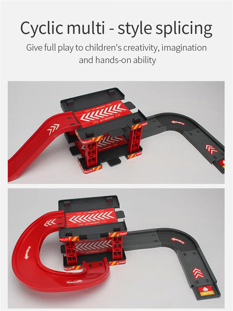 Track Parking Lot Toys Multi-Storey Rail Car Parking Building Fire Police Engineering Vehicle Car Children's Toys