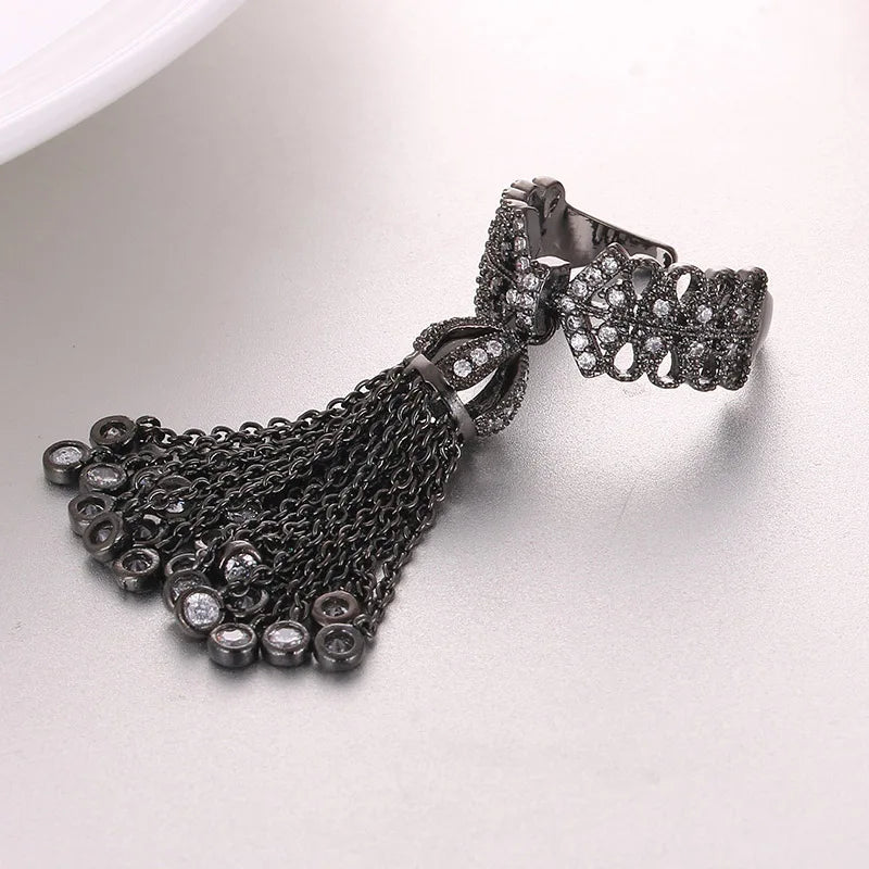 LXOEN Luxury Party Famous Brand Tassel Rings For Women Inlay Cubic Zirconia Adjustable Crown Ring Famous Brand Fashion bague