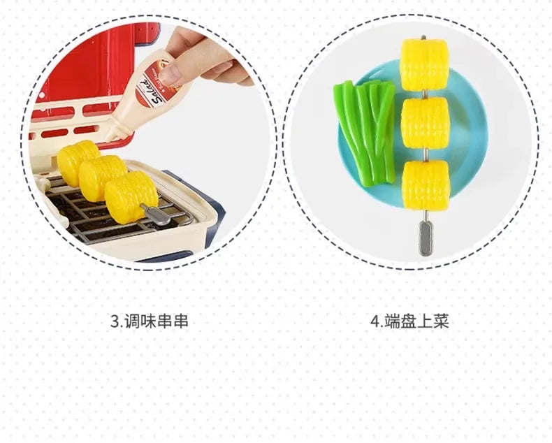 Kids Simulated Barbecue Set with Spray Light and Sound Pretend Play Kitchen Cooking Toy BBQ Educational Toys for Kids Xmas Gifts