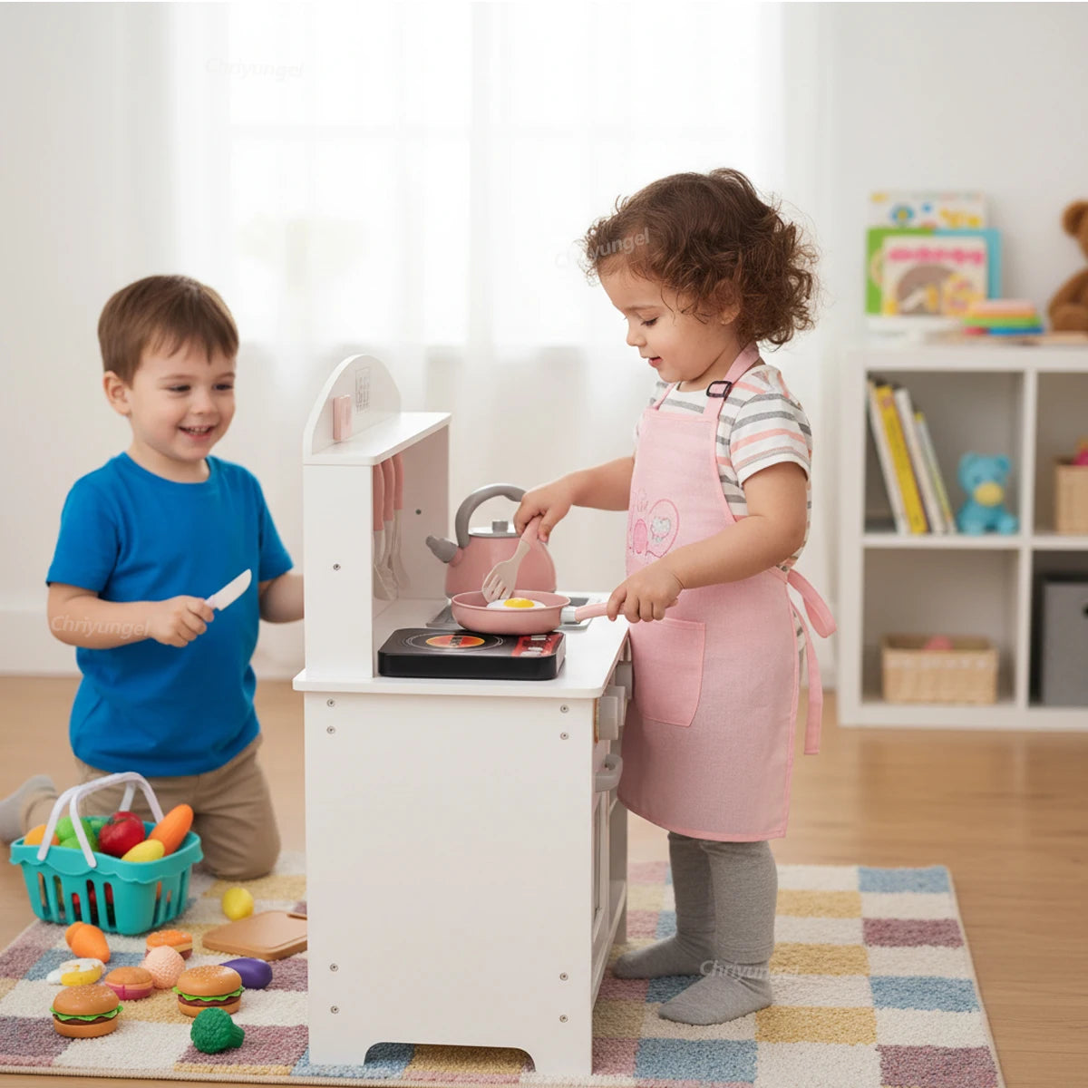 Kids Play Kitchen Toys Set Mini 92/69/59 PCS Pretend Cooking Food with Pots Pans Utensils for Toddlers Girls Boys Children Gift