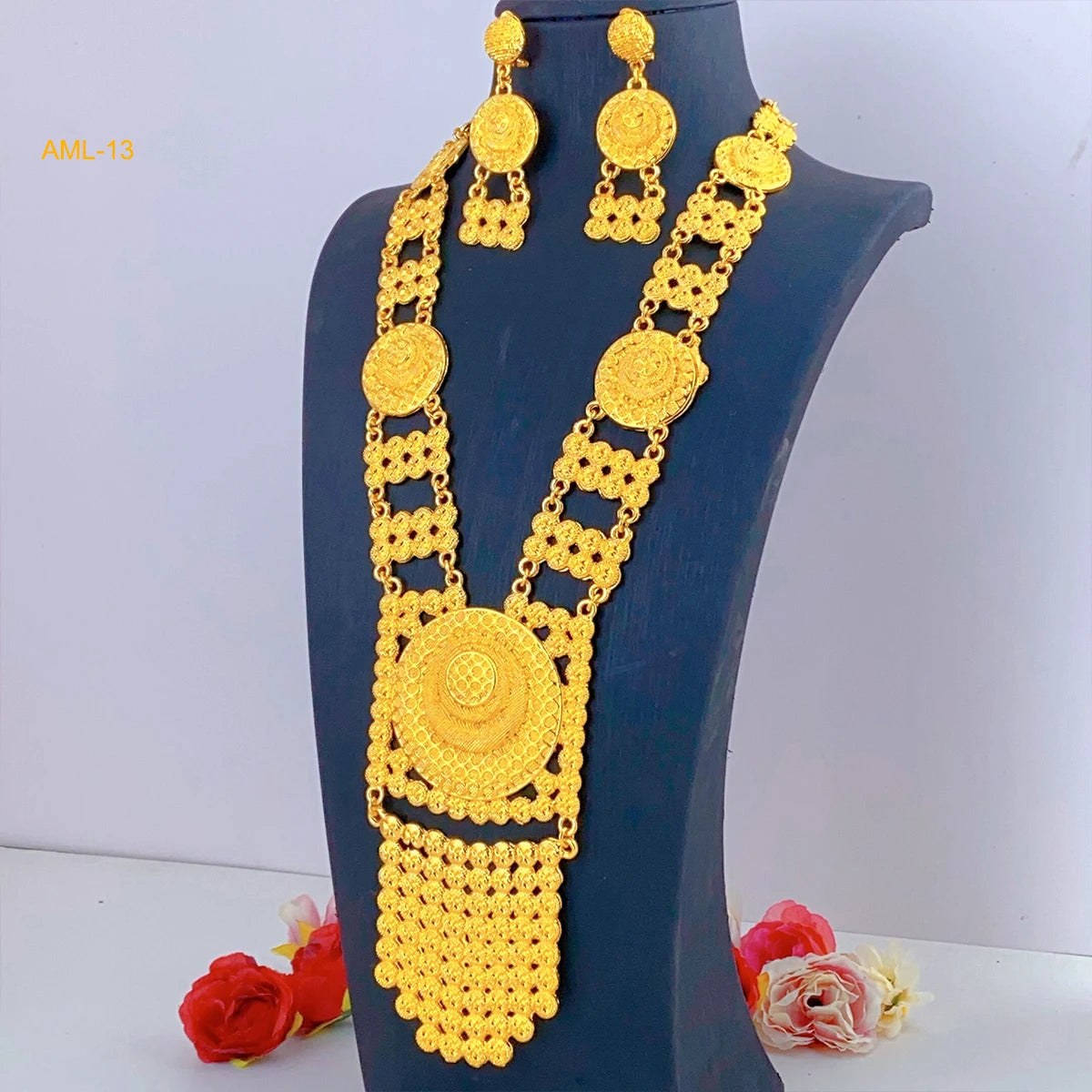 Dubai Indian Necklace Earrings Big Pendant Jewelry Set Gold Color For Women Nigeria African Bridal Wedding Party Jewellery Gifts