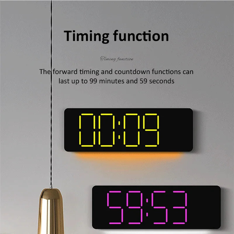 13" Large Digital Alarm Clock with Remote Control 11Color & Dynamic RGB Display LED Multicolor Ambiance Wall Clocks  Room Decor