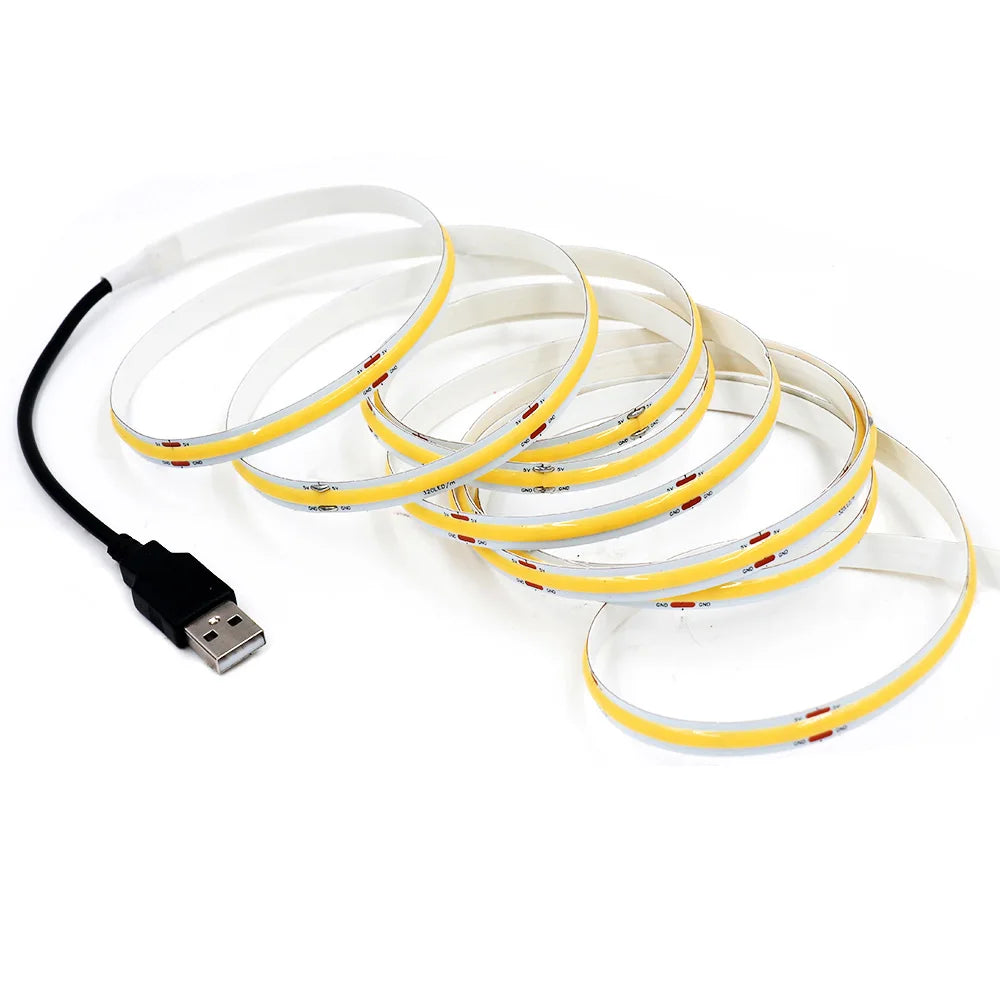 5V USB COB Led Strip Light White/Red/Green/Pink/Ice Blue/Yellow 320 Leds Flexible Ribbon DC Night Lamp TV Backlights Home Decor