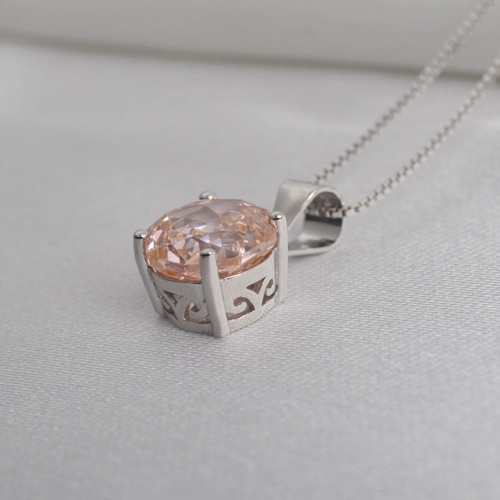 Potiy 2ct Morganite Pink Octagon Rose Cut Pendant Necklace No Chain Cubic Zirconia 925 Silver Jewelry Gift