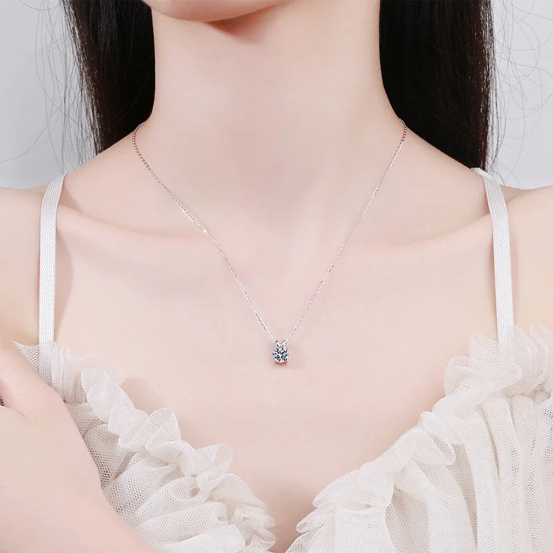 JoyceJelly 1ct 2ct Moissanite Pendant Necklace For Women Top Quality 925 Sterling Silver Wedding Party Bridal Fine Jewelry Gift