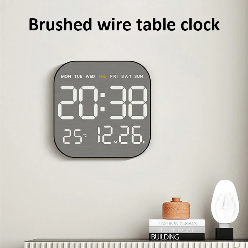 Mirror Brushed Finish Wall Clock Premium Feel Silent Wall Clock Table Alarm Clock Temp Display Bedroom Office Living Room Decor