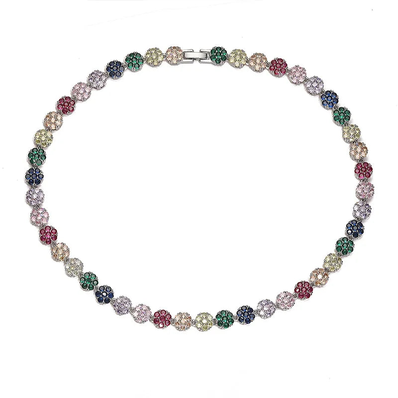 HECHENG, Flowers Colourful Zircon Necklace Bracelet ,Fine Jewelry Brass 18K Real Gold Plated Romantic Gift For Women