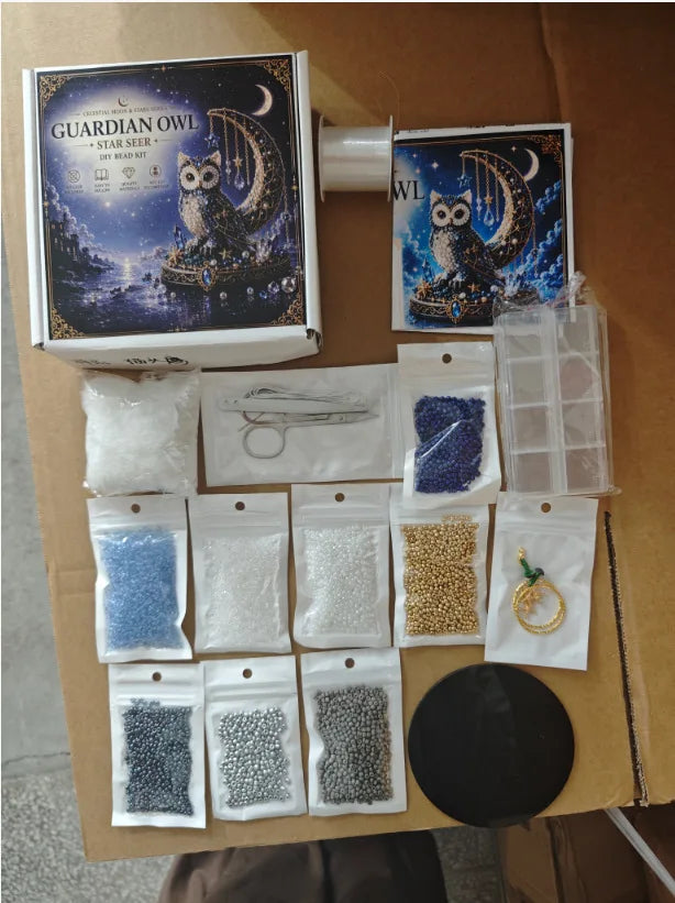 Moon Cat Luna Guardian DIY Bead Kit,Tiny 3D Beaded Luna Guardian Craft Kit, Handmade Magical Cat Kit for Beginner, Home Decor