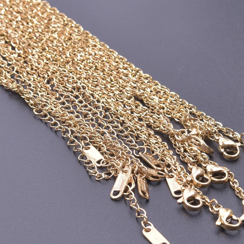 10pcs/Lot Gold Color Stainless Steel Chain 45cm Adjustable Necklace Width 1.2/1.5/1.6/2.2/2.5/3mm Men Women Jewelry Chain Bulk