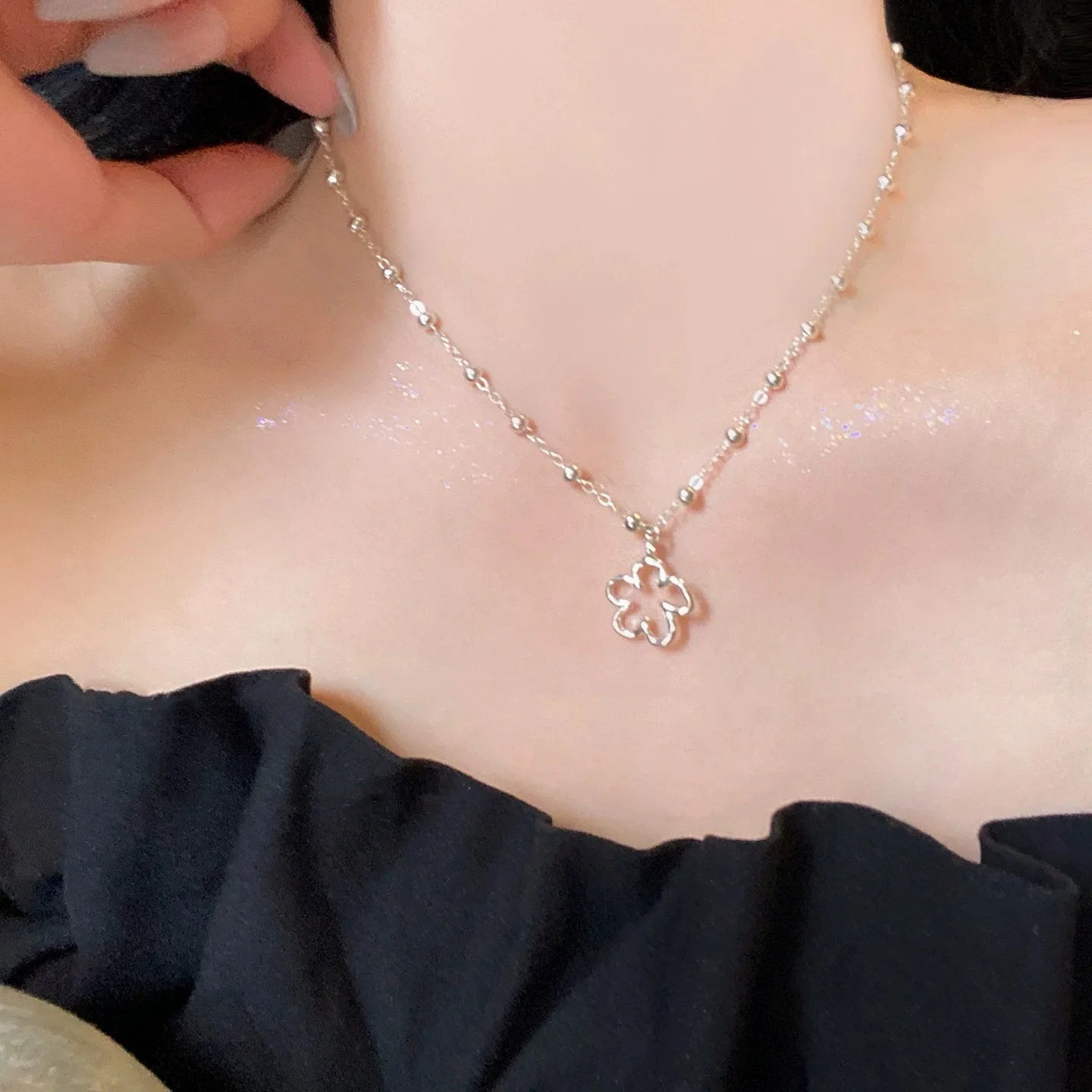 VENTFILLE 925 Sterling Silver Bead Geometry Necklace for Women Girl Korean Design Versatile Choker Jewelry Dropship Wholesale