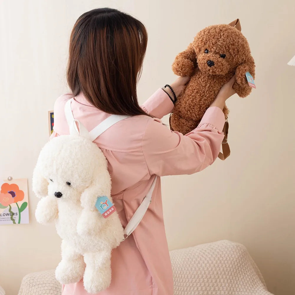 New Plush Teddy Dog Backpacks Poodle Shape Brown Khaki Stuffed Puppy Backpack Kawaii Cute Animals Shoulders Bag Girls Fashion