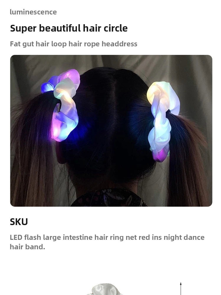 LED Glow-in-the-dark Sausage Headband for Girls, Large Luminous Ponytail Hair Accessories, Fancy Party, Birthday, Halloween Gift