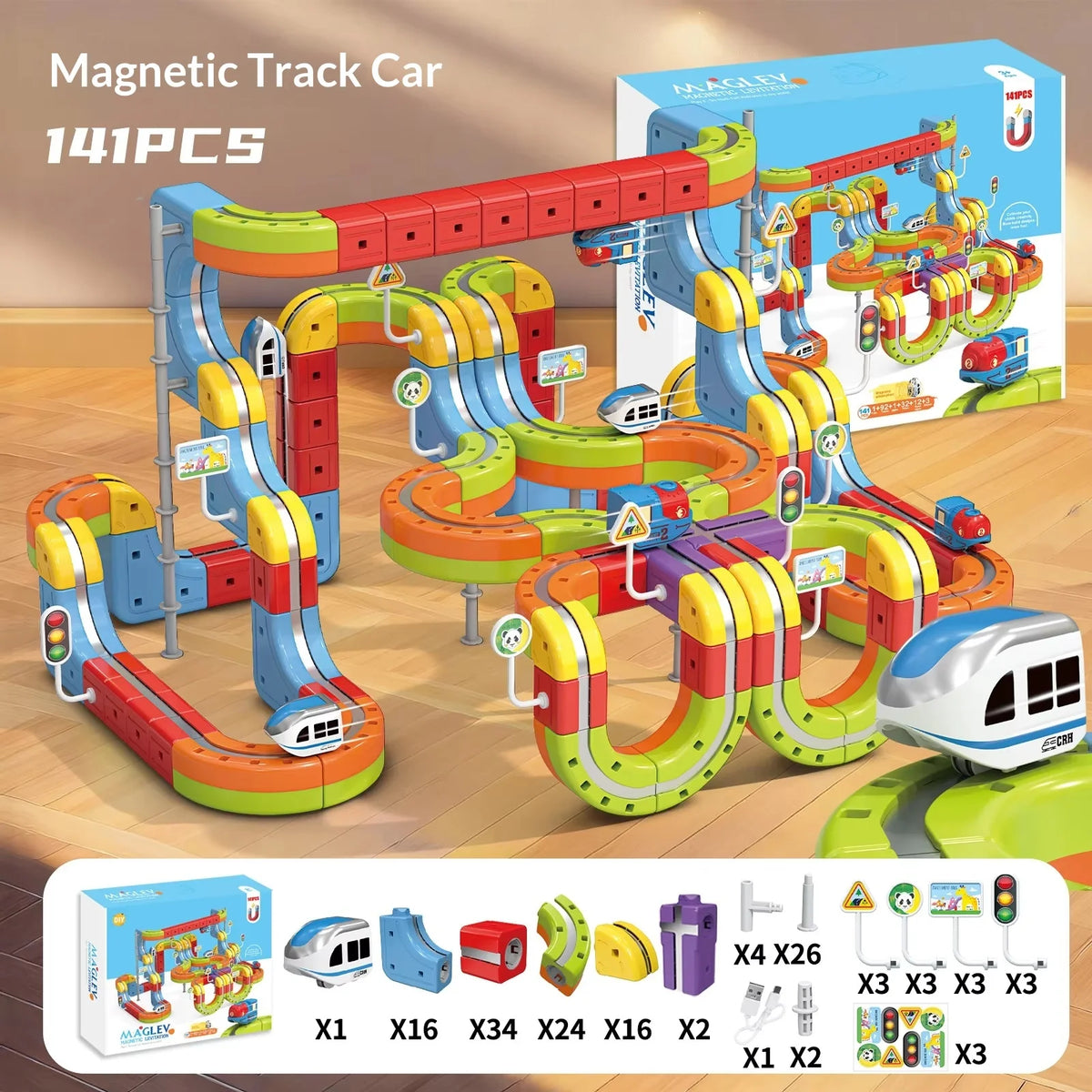 New 8-229pcs Electric Track Set With Anti-Gravity Vehicles - 100+ Pieces Stem Building Toys Creative Diy Railway For Gift Toy