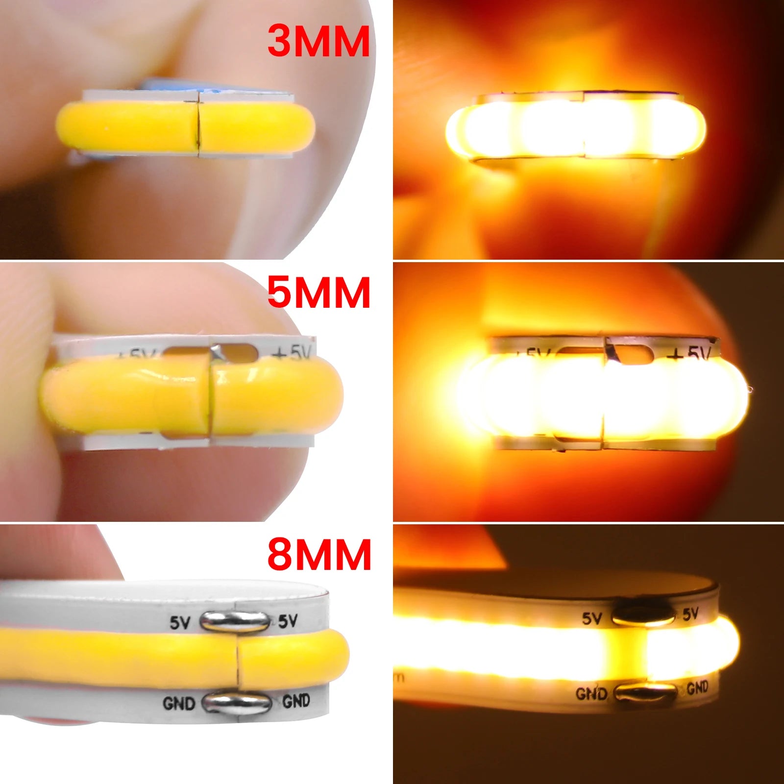 DC 5V COB LED Strip 3mm 5mm 8mm 320LEDs/M High Density Flexible COB LED Tape Night Light Battery Powered DIY TV Mirror Backlight