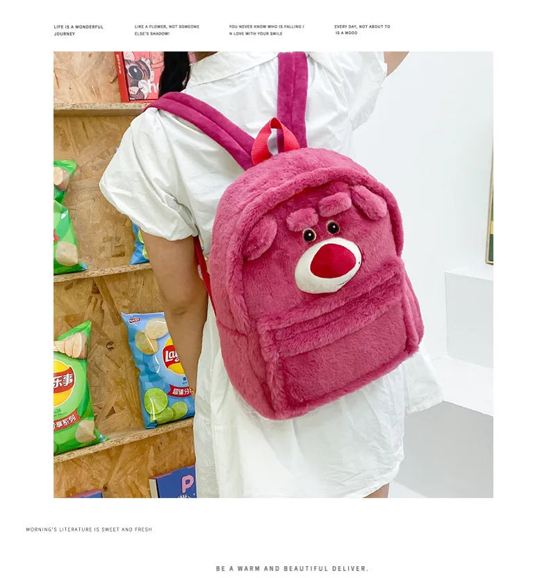 New Lotso Alien Cartoon Funny Plush Backpack Students Large Capacity Bag Girls Casual Soft Stuffed Schoolbag Lightening Bag