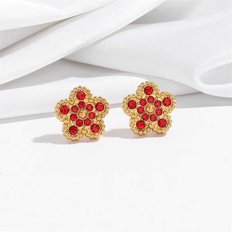 EILIECK New Fashion Stainless Steel White Zircon Clover Necklace Bracelet Earrings Set For Women Trendy Flower Jewelry Set Gift