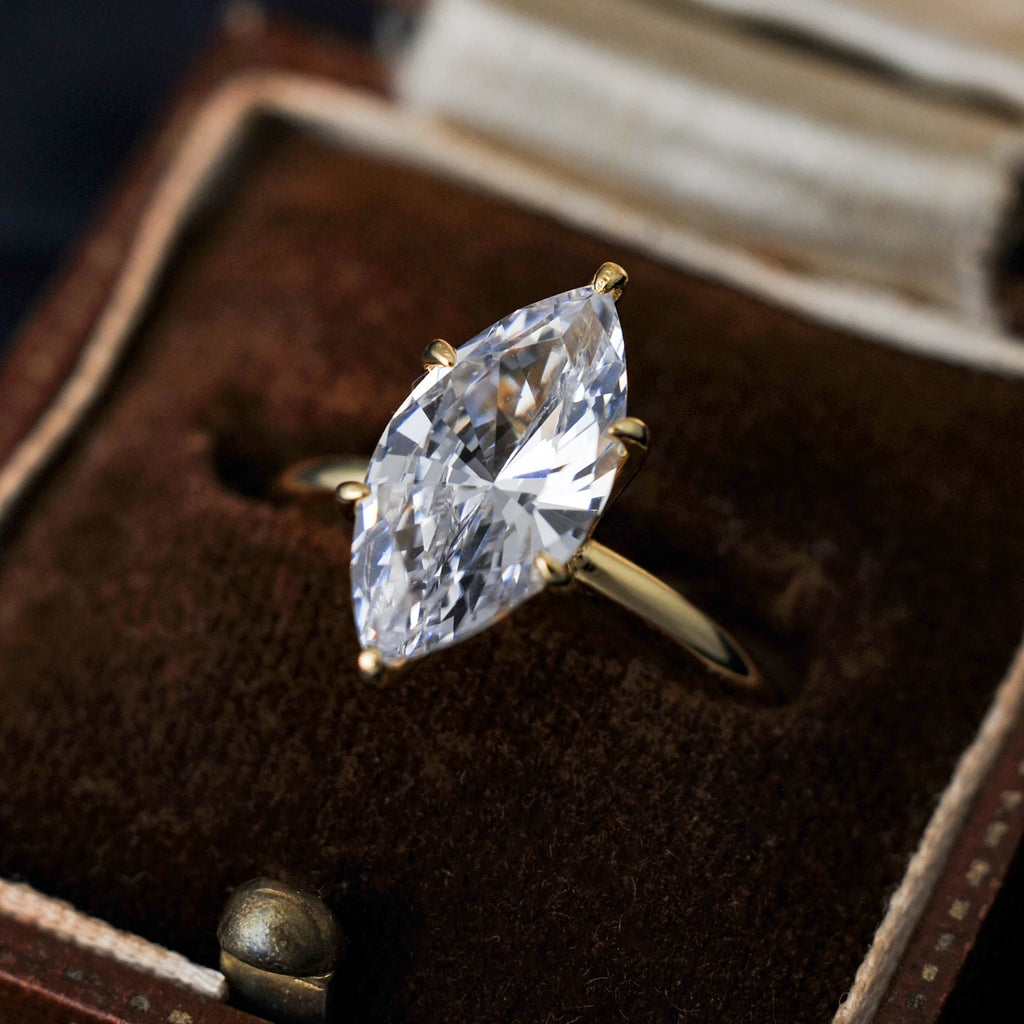 Potiy Vintage 9ct 5A Marquise Shape Cubic Zirconia Solitaire Engagement Ring For Women 925 Sterling Silver 14K Yellow Gold