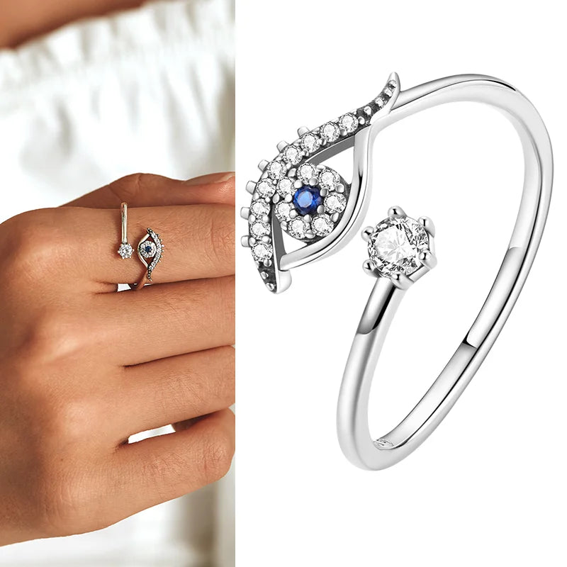 WOSTU Real 925 Sterling Silver Open Ring Finger Adjustable Size Wedding Rings For Women Engagement Fashion Silver Jewelry Gift