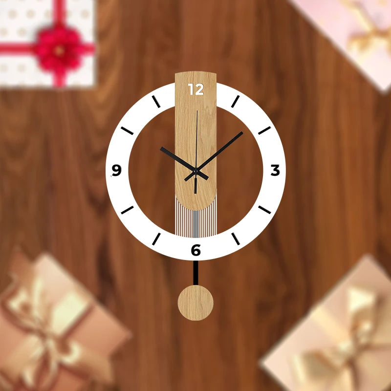 White wood grain acrylic creative pendulum clock silent clock living room bedroom kitchen office home decoration