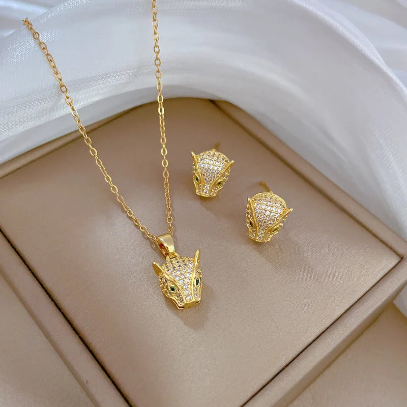 Stainless Steel Austrian Crystal Enamel Square Pendant Jewelry Sets Women African Costume Jewelry Maxi Necklace Earring Set