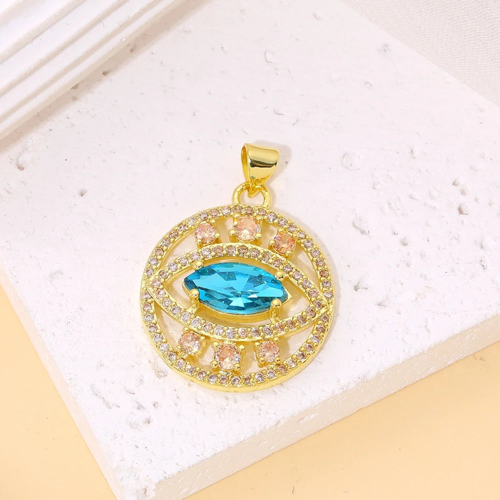 Juya Handmade 18K Real Gold Plated Opal Shell Round Turkish Greek Evil Eye Charms For DIY Luxury Talisman Pendant Jewelry Making