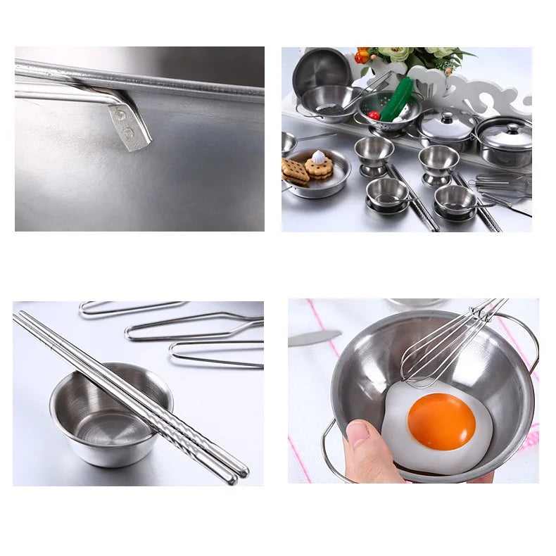 25Pcs Children Stainless Steel Pretend Play Food Kitchen Cookware Set Toy Mini Cooking Game Pot  Shovel Tinplate Kid Kitchen Toy