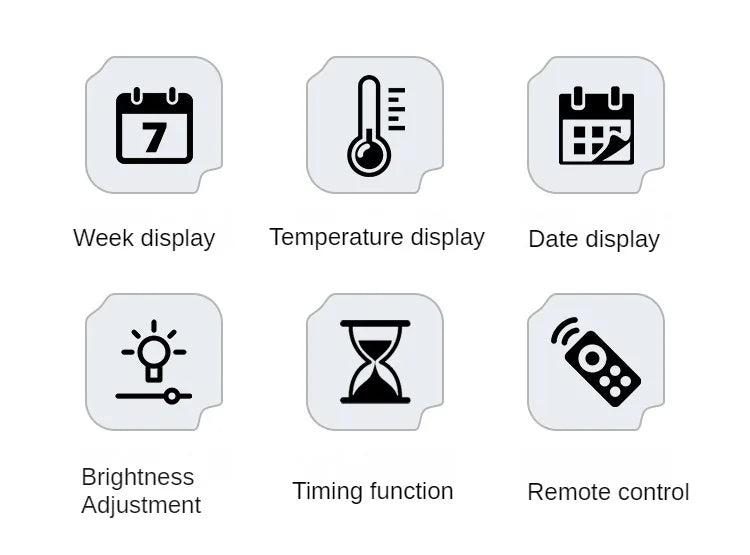 Digital Wall Clocks Temperature Date Week Dispaly Electronic Table Clock 12/24H Wall-mounted LED Alarm Clock Remote Control