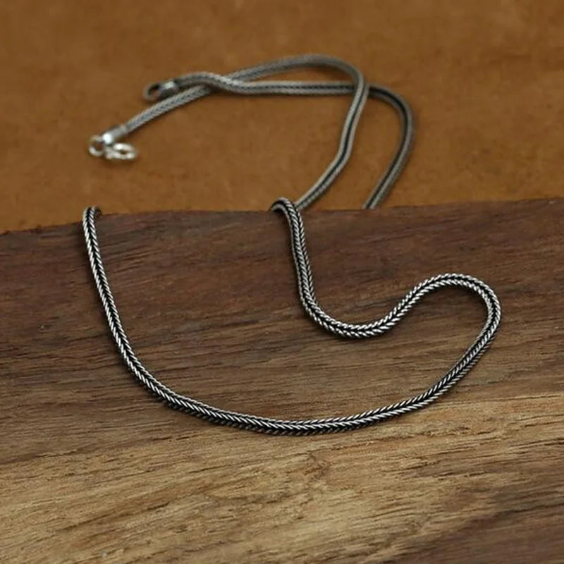 Pure Silver Jewelry Wholesale S925 Pure Silver Fox Tail Sweater Chain For Men And Women Vintage Style Thick Chain 3.0mm Necklace