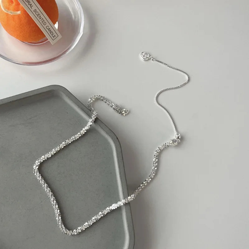 925 Sterling Silver Necklace Black Beads Square Irregular Punk Geometric for Women Girl Jewelry Gift Dropshipping Wholesale