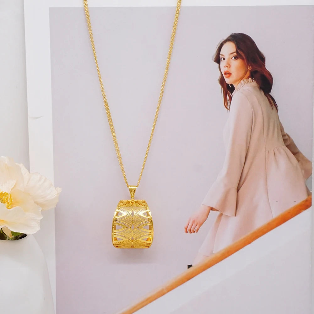 Fashion Dubai Jewelry Sets Gold Color Pendant Copper Classic Earrings Necklace For Women Daily Wear Party Anniversary Gifts