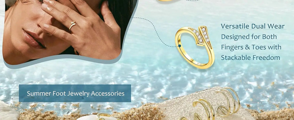 Bobisty 14K Gold Plated Toe Rings for Women Adjustable Toe Ring Non Tarnish Open Band Toe Rings CZ Bow Summer Beach Foot Jewelry