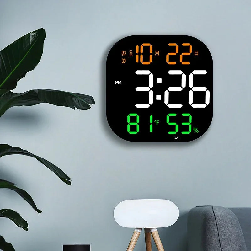 13inch LED Large Digital Wall Clock with Remote Control TEMP Humidity Week Auto Dimmer 12/24H Alarm Clock for Home Office Decor