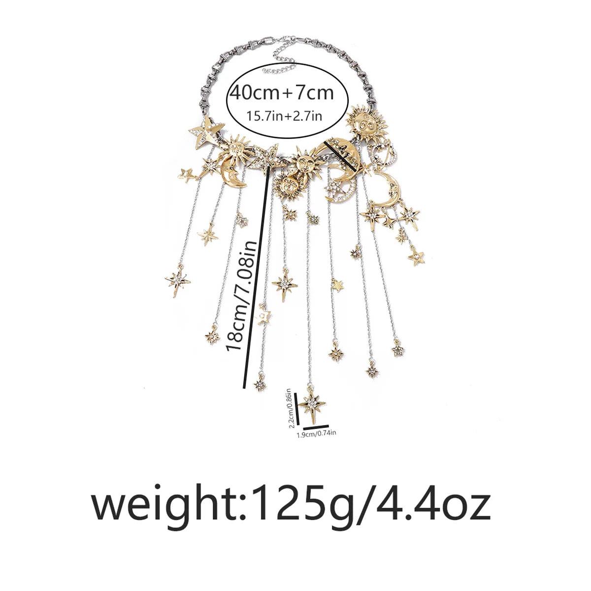 Metal Stars Moon Waterfall Tassels Pendant Necklaces for Women Vintage Statement Jewelry Holiday Party Gifts