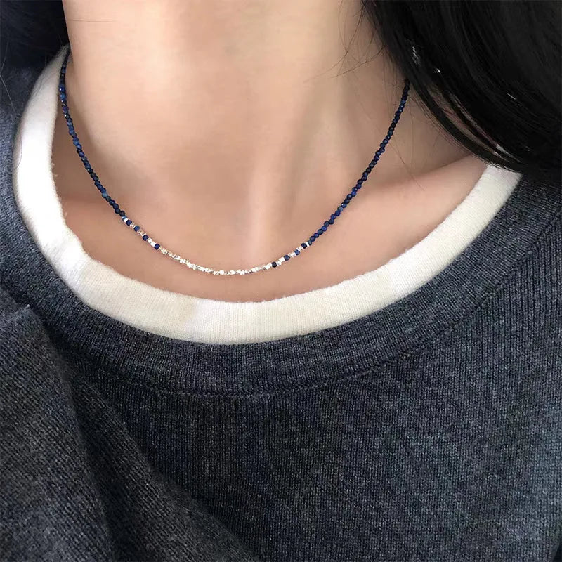 925 Sterling Silver Necklace Black Beads Square Irregular Punk Geometric for Women Girl Jewelry Gift Dropshipping Wholesale