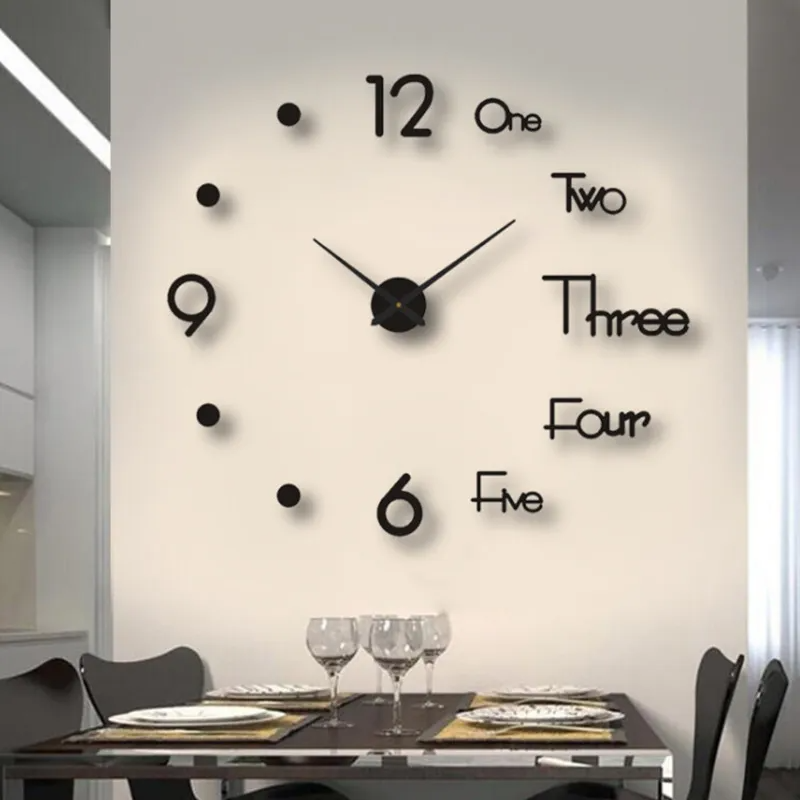 2023 Modern Design Large Wall Clock 3D DIY Quartz Clocks Fashion Watches Acrylic Mirror Stickers Living Room Home Decor Horloge
