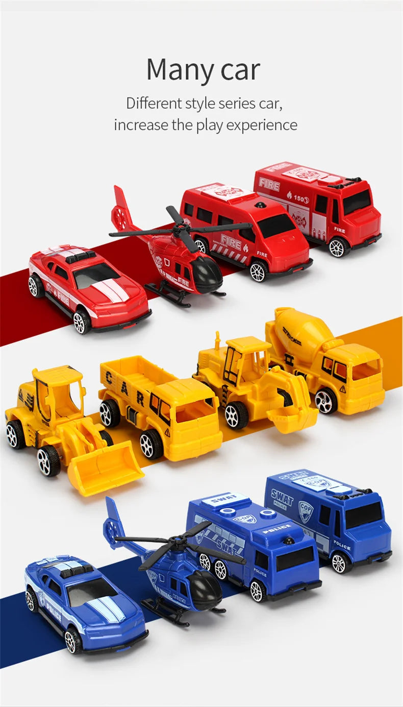 Track Parking Lot Toys Multi-Storey Rail Car Parking Building Fire Police Engineering Vehicle Car Children's Toys