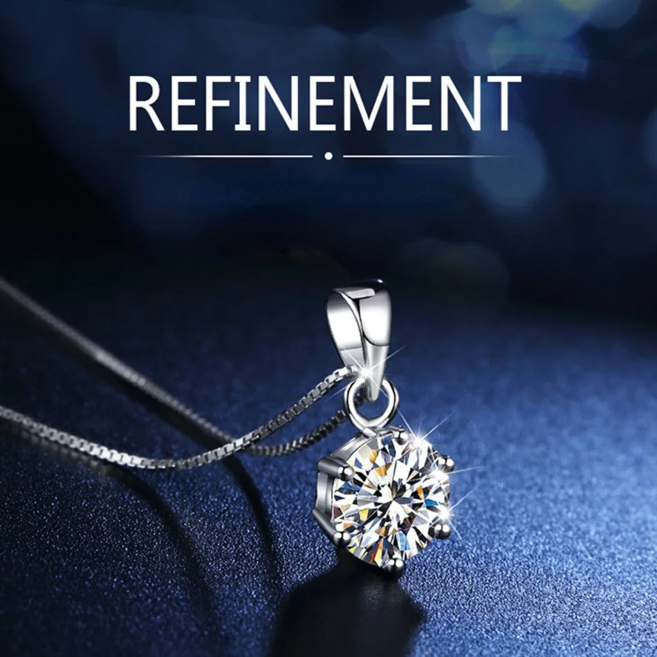 Butterflykiss 6.5mm 1.0 Carat D Moissanite Necklaces Rose Gold Plated Pendant Original Real S925 Silver Chain Jewelry For Women